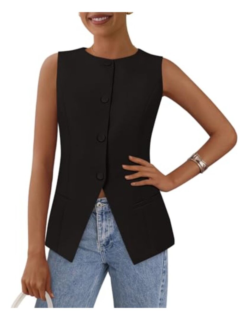 Women's Sleeveless Suit Vest Single-Breasted Button Down Work Tops Office
